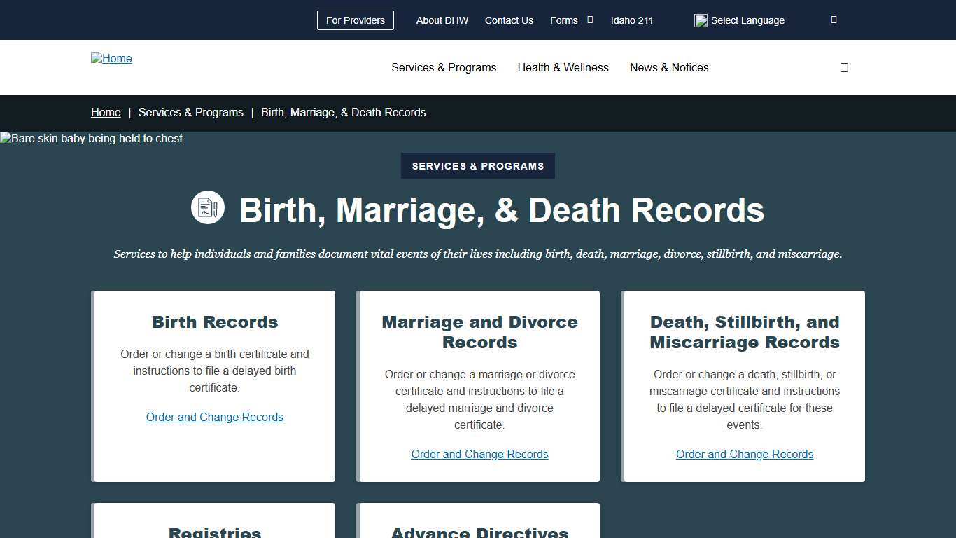 Birth, Marriage, & Death Records | Idaho Department of Health and Welfare