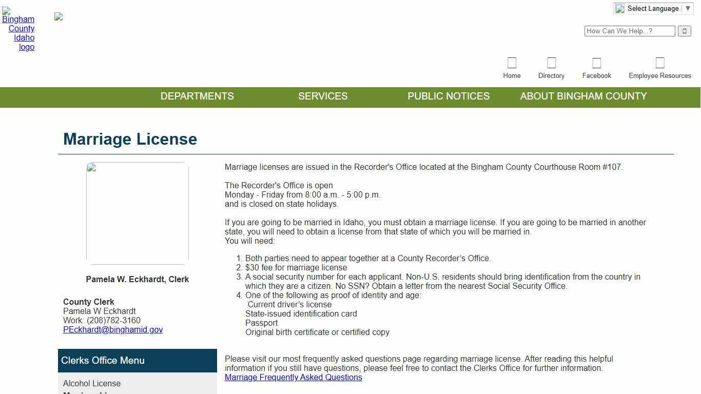 Bingham County Idaho - Marriage License