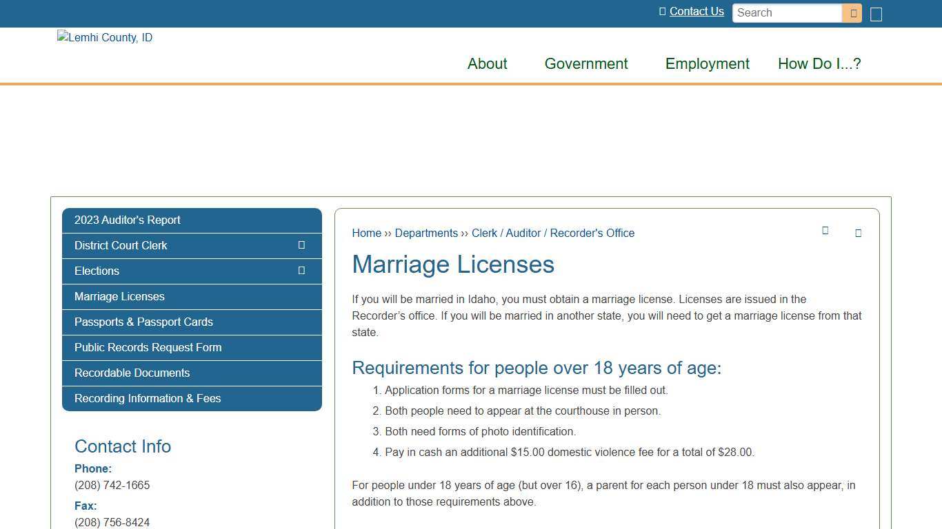 Marriage Licenses | Lemhi County, ID